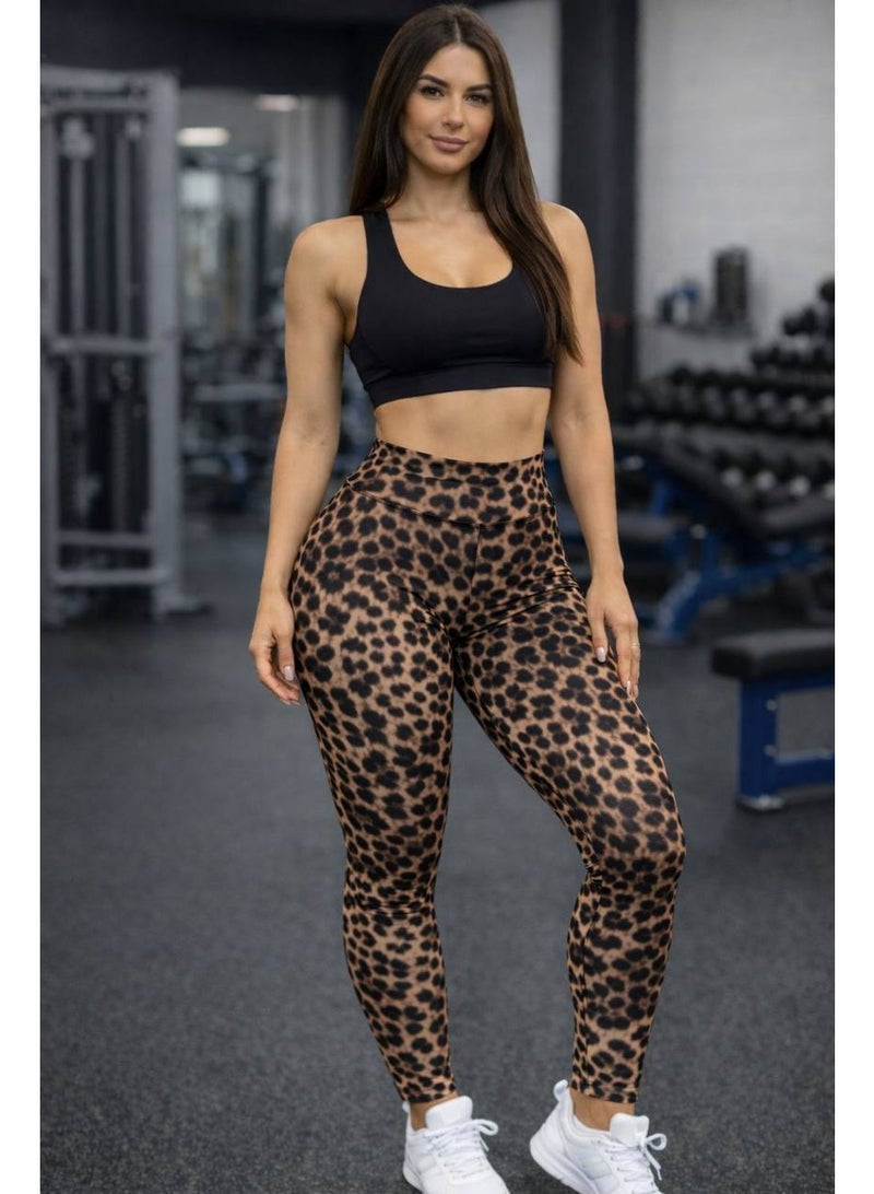 Women's High-Waisted Leopard Print Sports Leggings - Compression Workout Tights for Gym & Yoga.